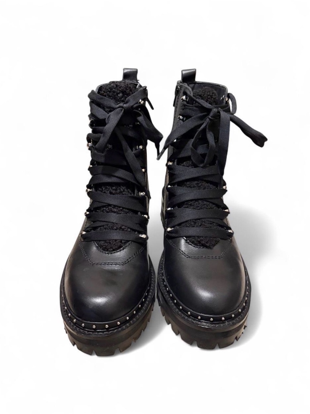 Steve Madden Black Lace-Up Platform Combat Boots